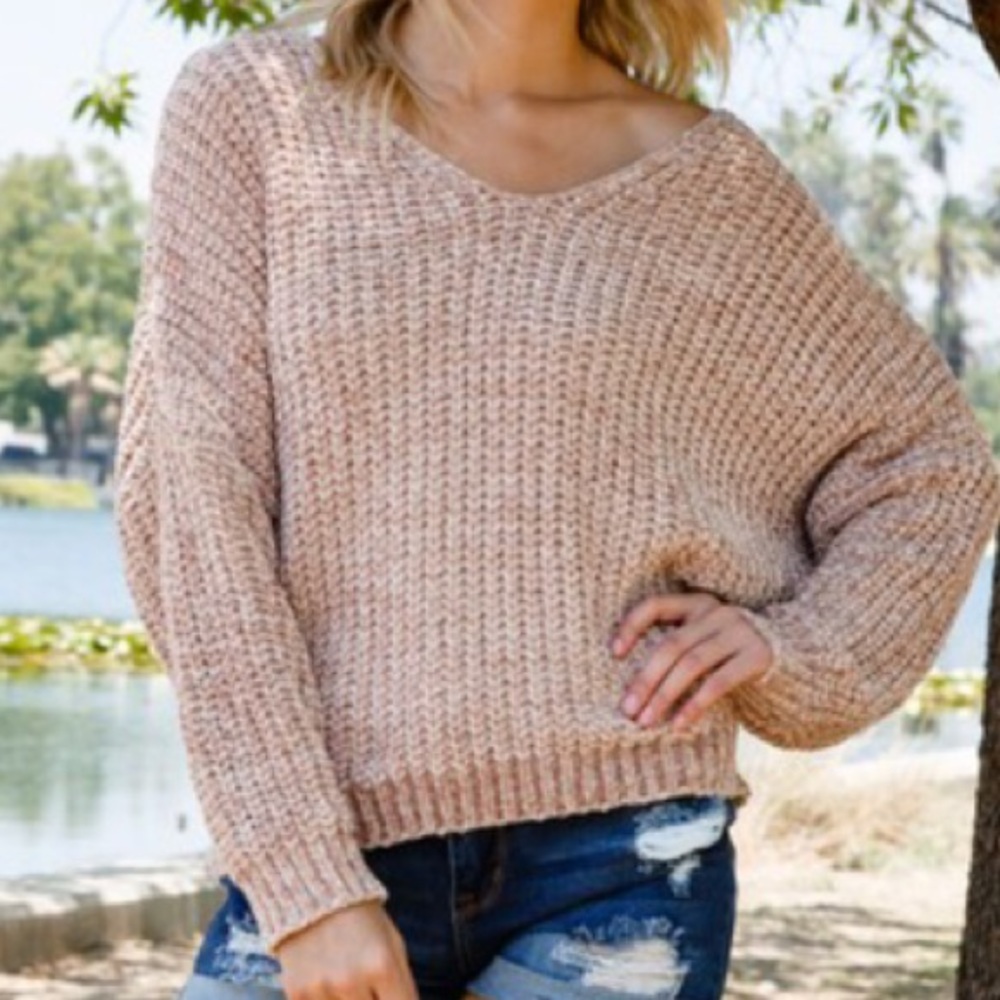 ❗️Oneleft❗️Mocha V-Neck Chenille Sweater - Picture 3 of 4
